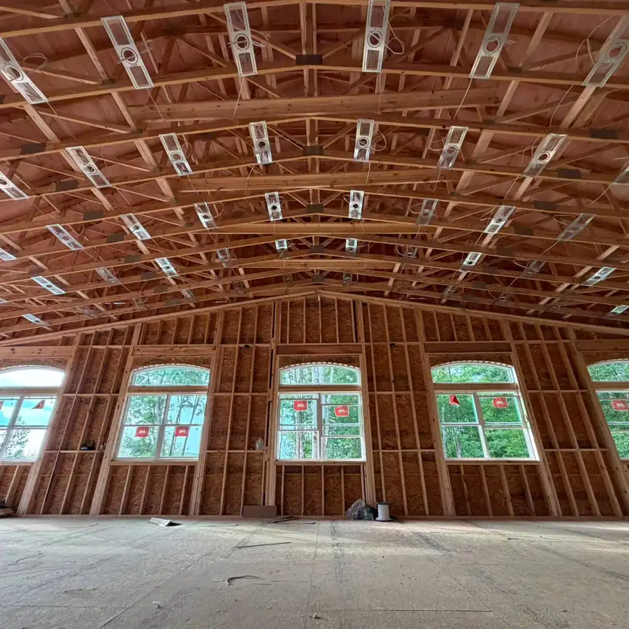 Roof trusses set on a synagogue addition framed by Model Framers